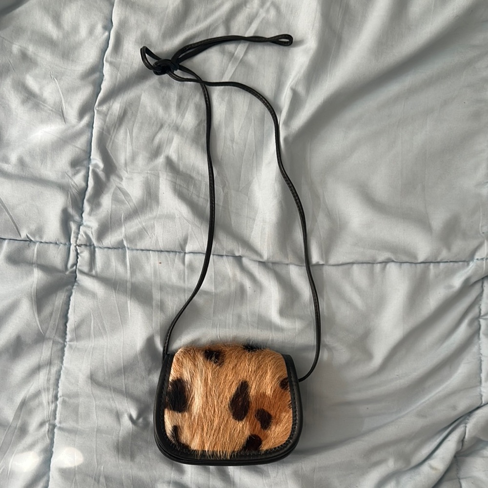 Micro furry cheetah print crossbody bag